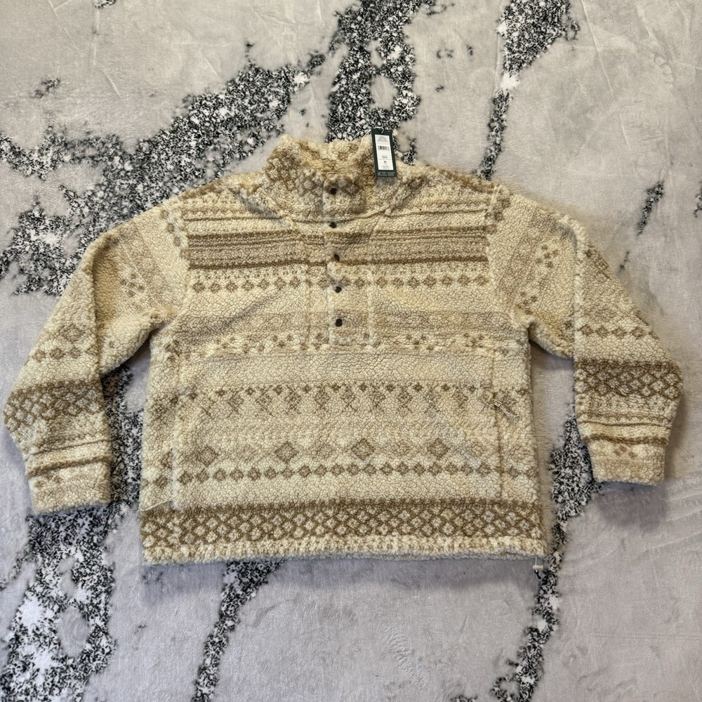 Alpine Design Jacket Womens Sz L Natural Khaki PO Print Sherpa Fair Isle Fleece